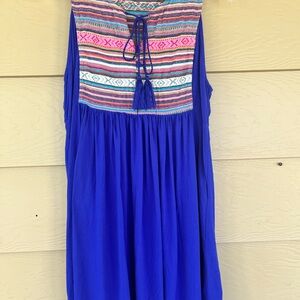 Altar'd State Multicolor Embroidered Boho Top in Royal Blue Trim